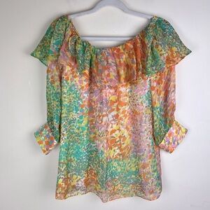 Milly | Impressionist Floral Silk Chiffon Ruffle Blouse | 2